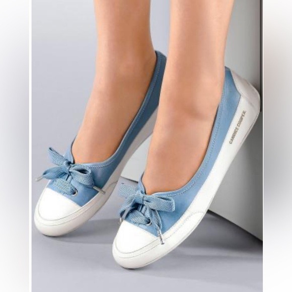 NWOT Candice Cooper Candy Bow Buffed Leather Ballet Flats in Light Blue 37.5 - Picture 4 of 13